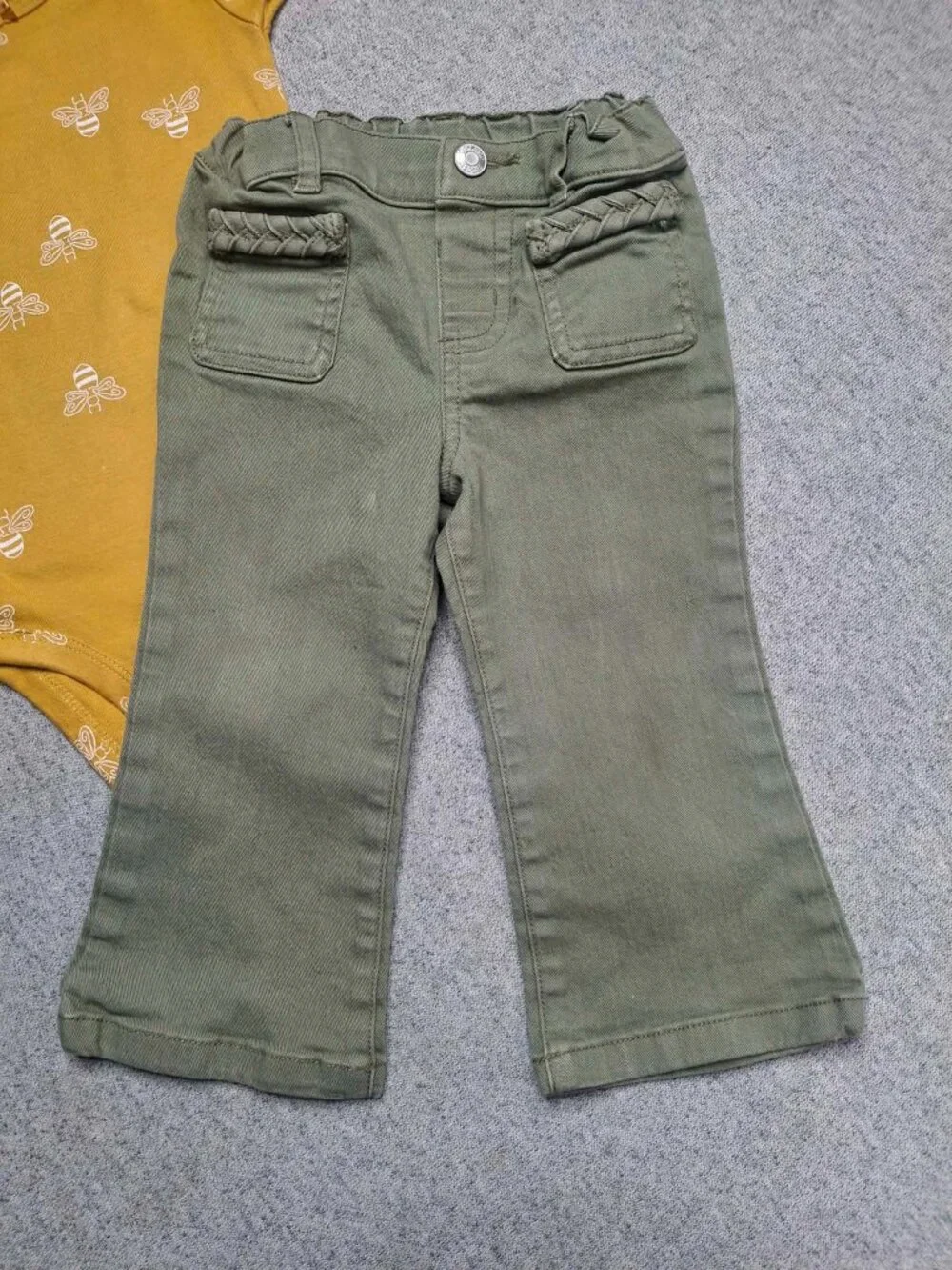Carter’s OshKosh B’gosh Baby Girl Outfit Set 18M Mustard Olive Flare PantsBaby